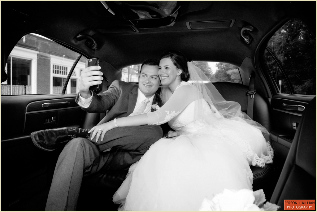 boston wedding couple taking a selfie
